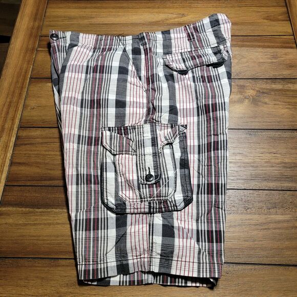 Ecko Unltd Cargo Shorts w/ Draw String Tie White, Black & Red Stripe - Size 38 - Picture 2 of 9